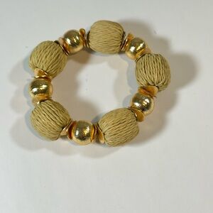 Natural Raffia + Brushed Gold Bead Stretch Bracelet | Stackable